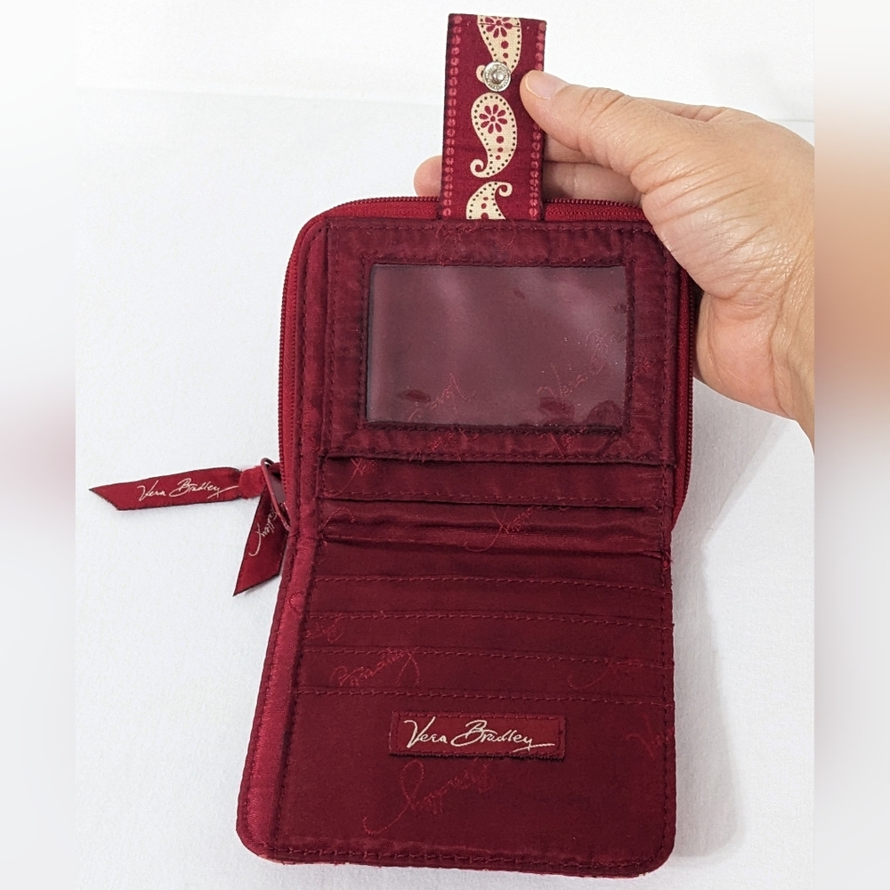 Vera Bradley Retired Mesa Red Burgundy Bifold Wallet Change ID Bandana Paisley - Picture 7 of 13